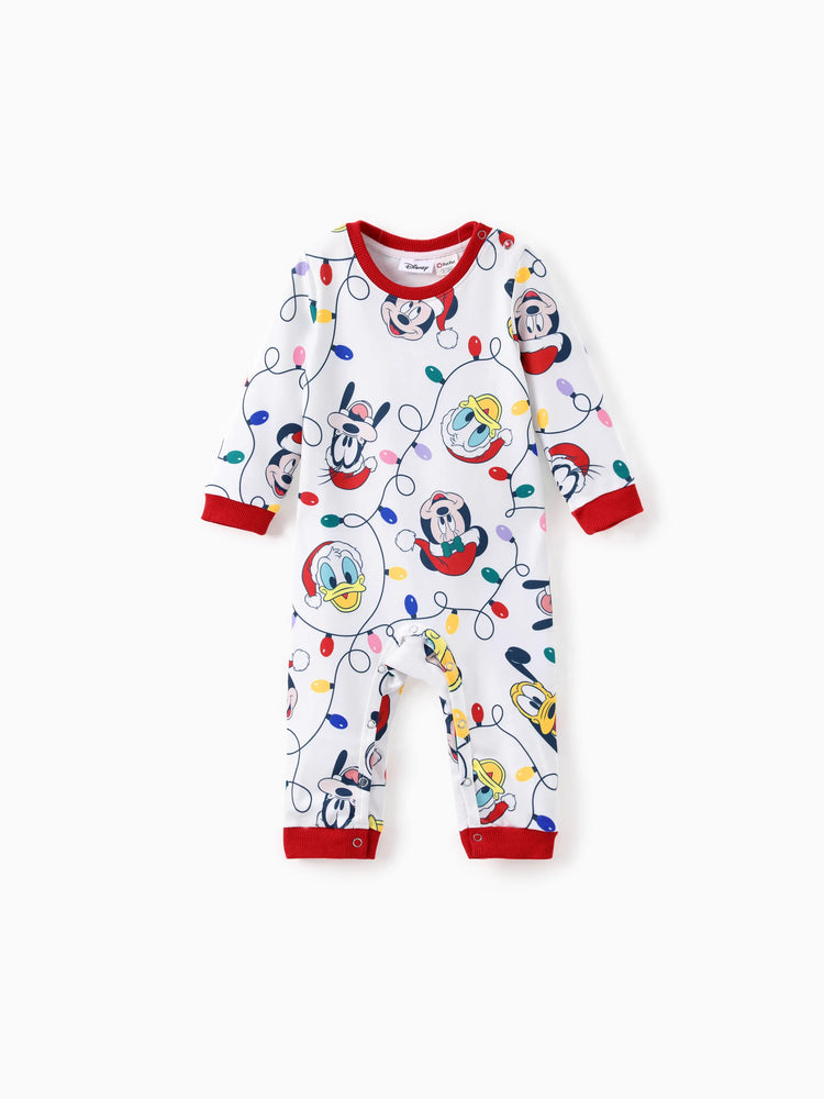 Disney Mickey and Friends Family Matching Christmas Character Allover Hooded Long-sleeve Sweatshirt REDWHITE
