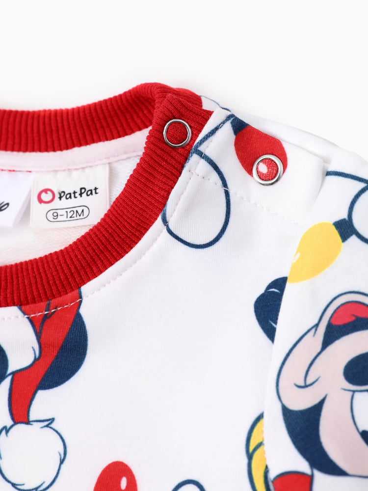 Disney Mickey and Friends Family Matching Christmas Character Allover Hooded Long-sleeve Sweatshirt REDWHITE