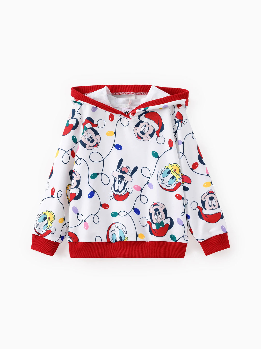 Disney Mickey and Friends Family Matching Christmas Character Allover Hooded Long-sleeve Sweatshirt REDWHITE