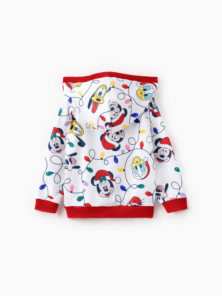 Disney Mickey and Friends Family Matching Christmas Character Allover Hooded Long-sleeve Sweatshirt REDWHITE