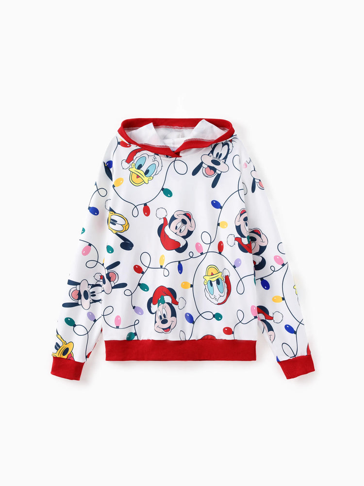Disney Mickey and Friends Family Matching Christmas Character Allover Hooded Long-sleeve Sweatshirt REDWHITE