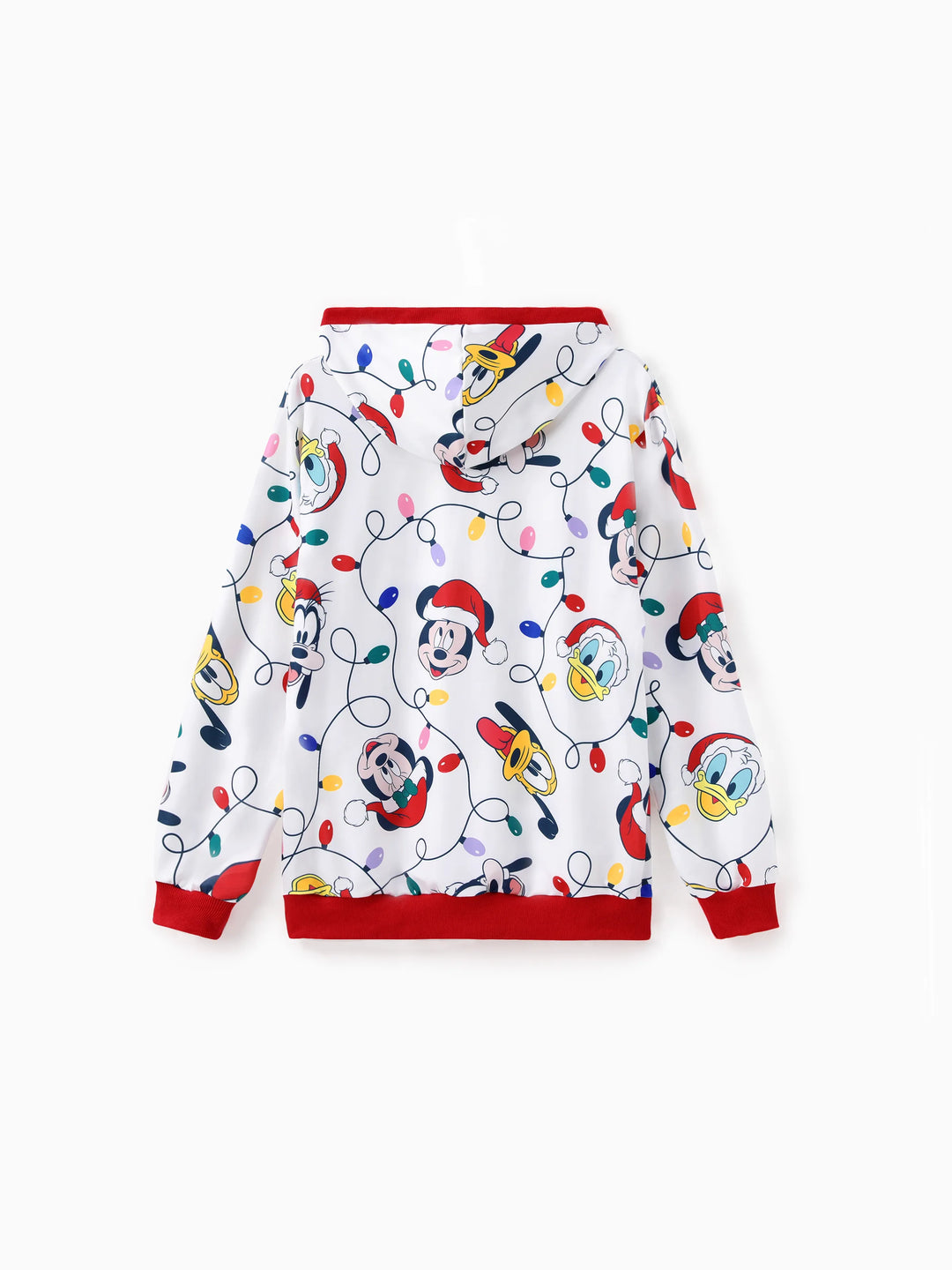 Disney Mickey and Friends Family Matching Christmas Character Allover Hooded Long-sleeve Sweatshirt REDWHITE