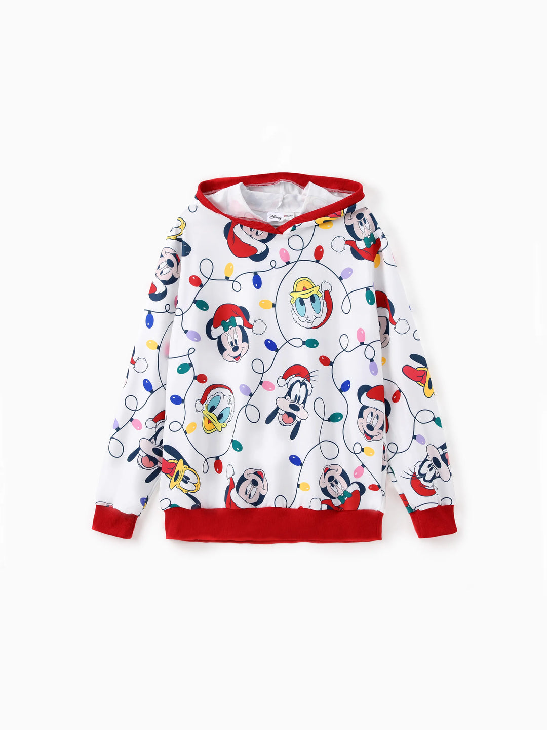 Disney Mickey and Friends Family Matching Christmas Character Allover Hooded Long-sleeve Sweatshirt REDWHITE
