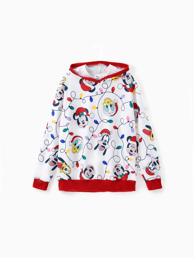 Disney Mickey and Friends Family Matching Christmas Character Allover Hooded Long-sleeve Sweatshirt REDWHITE