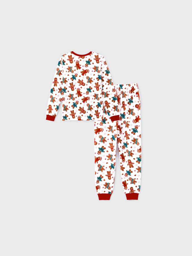 Ensemble pyjama de Noël assorti pour toute la famille, imprimé bonhomme en pain d'épices, avec chaussettes blanches