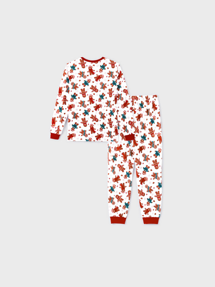 Ensemble pyjama de Noël assorti pour toute la famille, imprimé bonhomme en pain d'épices, avec chaussettes blanches
