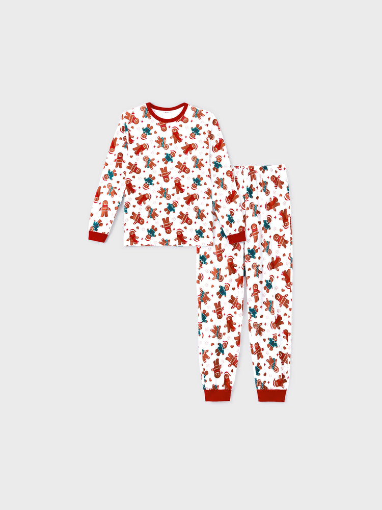 Ensemble pyjama de Noël assorti pour toute la famille, imprimé bonhomme en pain d'épices, avec chaussettes blanches
