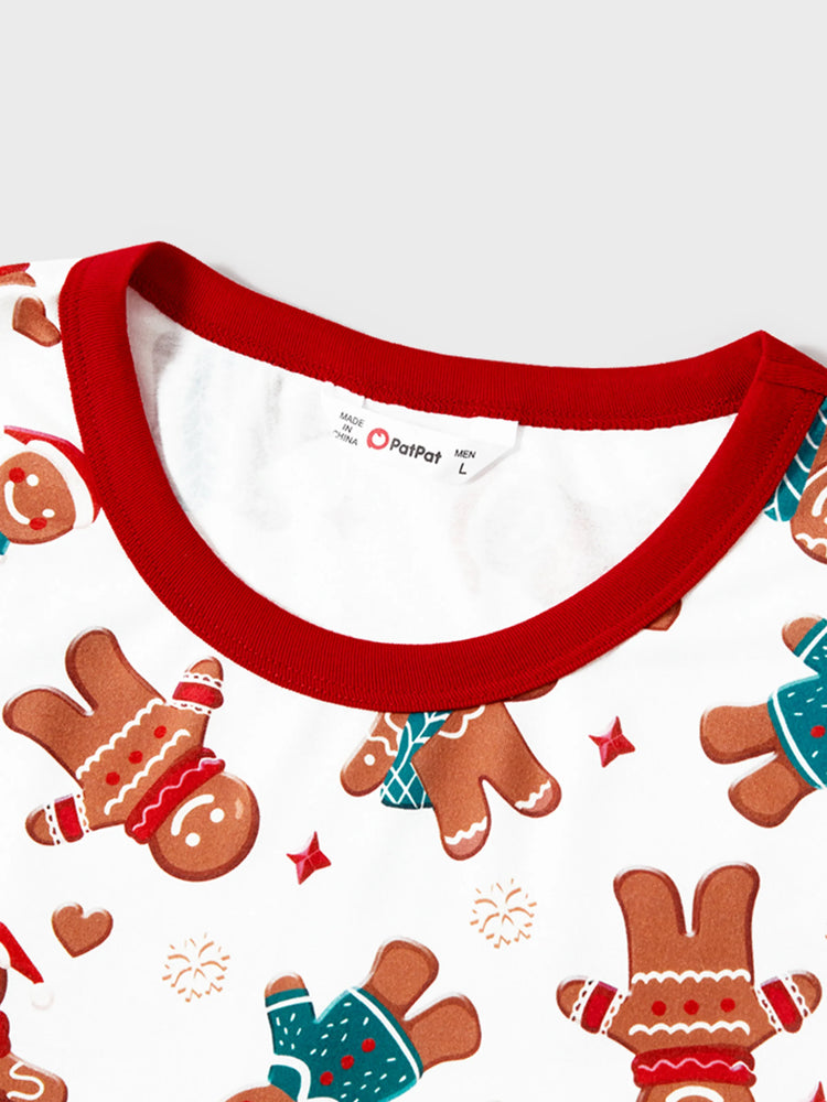 Ensemble pyjama de Noël assorti pour toute la famille, imprimé bonhomme en pain d'épices, avec chaussettes blanches