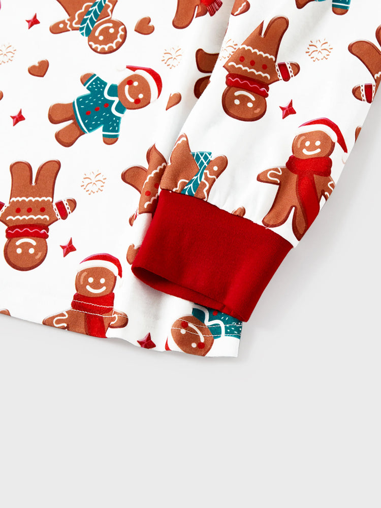 Ensemble pyjama de Noël assorti pour toute la famille, imprimé bonhomme en pain d'épices, avec chaussettes blanches