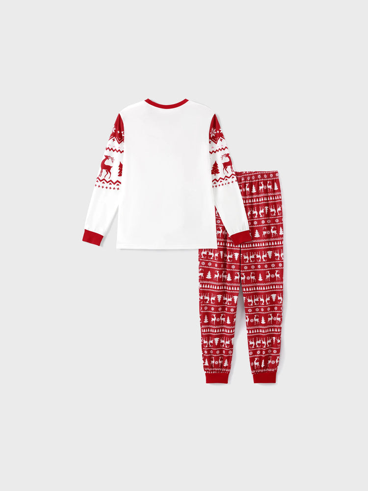 Christmas Reindeer and Snowflake Print Family Matching Pajamas Sets with Christmas Socks Red