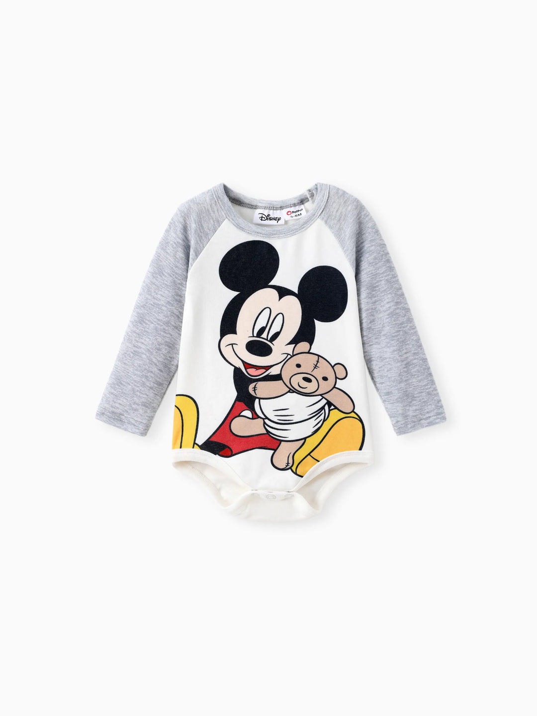 Disney Mickey and Friends Baby Boys 2pcs Naia™ Colorblock Long-sleeve Jumpsuit And Mickey Character Embroidered Pants Set Grey