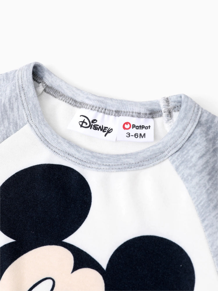 Ensemble 2 pièces Disney Mickey et ses amis pour bébé garçon, combinaison à manches longues colorblock Naia™ et pantalon brodé Mickey, gris