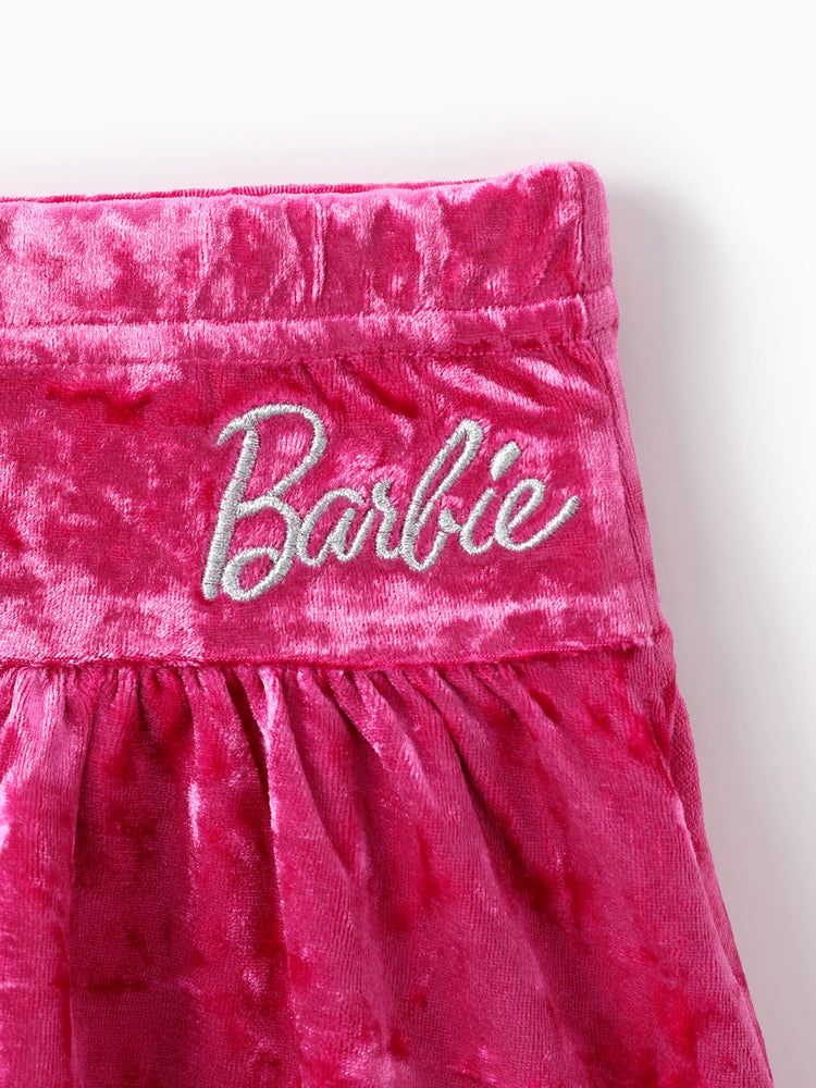 Barbie Kleid Kleinkind / Kind Mädchen 2 Stück Brief besticktes Samt Top und Rock Set roseo