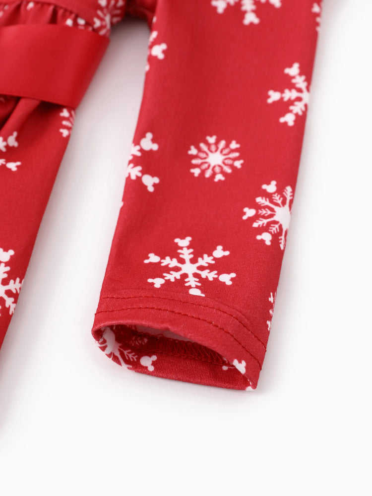 Disney Mickey and Friends Christmas Toddler Girl Mickey Full Print Bow Tie Long-sleeve Dress Red-2