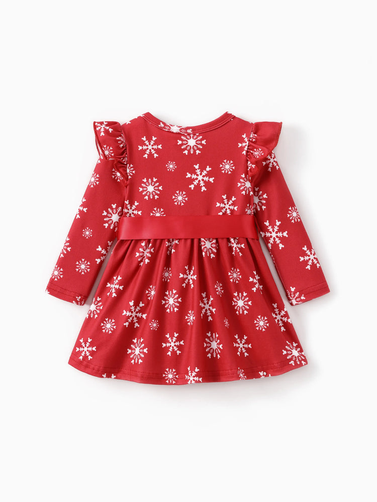 Disney Mickey and Friends Christmas Toddler Girl Mickey Full Print Bow Tie Long-sleeve Dress Red-2