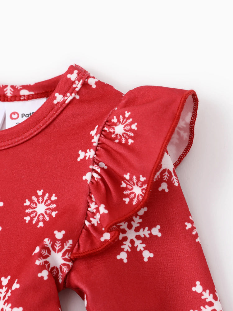 Disney Mickey and Friends Christmas Toddler Girl Mickey Full Print Bow Tie Long-sleeve Dress Red-2