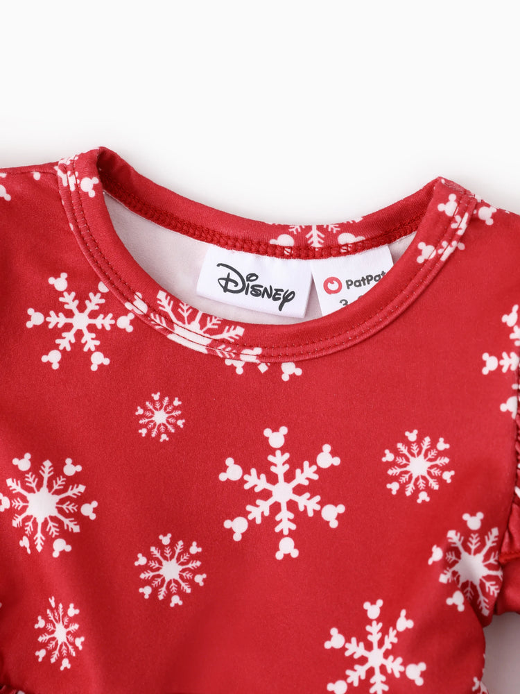 Disney Mickey and Friends Christmas Toddler Girl Mickey Full Print Bow Tie Long-sleeve Dress Red-2