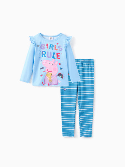 Ensemble t-shirt à manches longues et leggings Peppa Pig pour petite fille, 2 pièces, motif floral à pois, bleu
