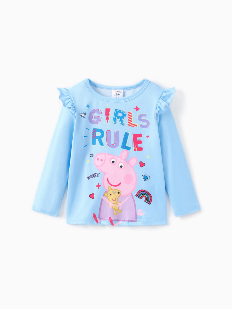 Ensemble t-shirt à manches longues et leggings Peppa Pig pour petite fille, 2 pièces, motif floral à pois, bleu