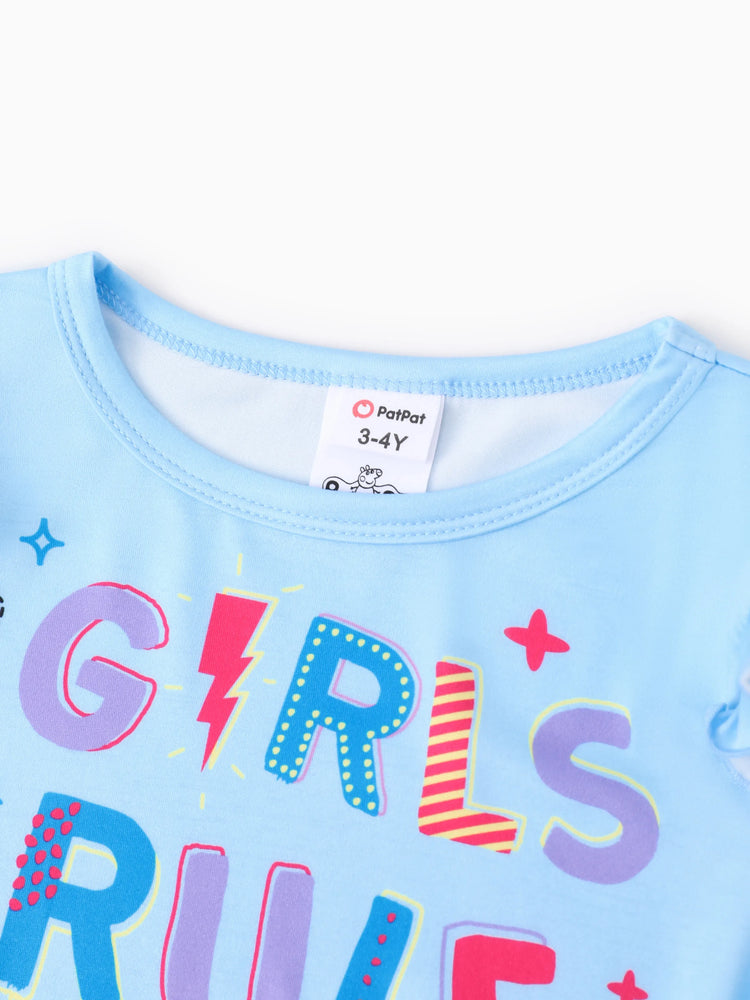 Ensemble t-shirt à manches longues et leggings Peppa Pig pour petite fille, 2 pièces, motif floral à pois, bleu