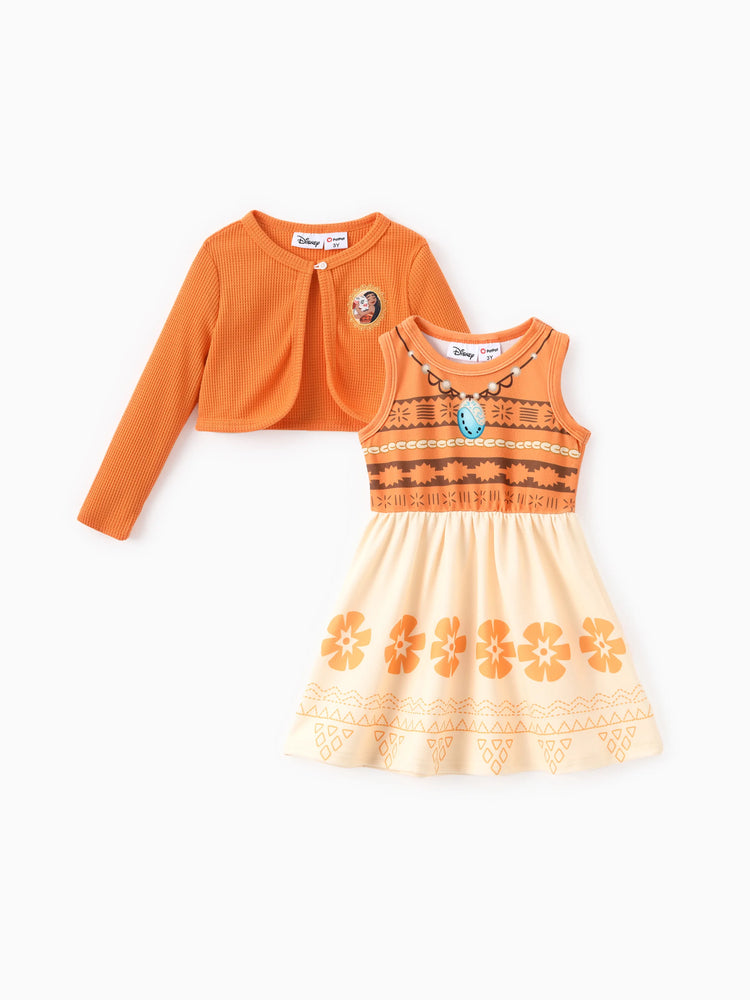 Ensemble 2 pièces princesse Disney Moana pour petite fille, cardigan à manches longues et robe orange