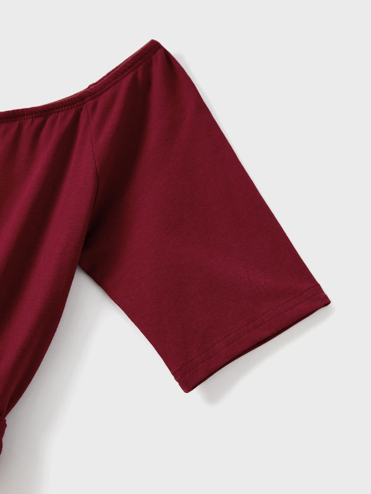 Ensembles familiaux assortis : sweat-shirt à manches longues ou robe en tulle brodée de papillons à épaules dénudées, bordeaux