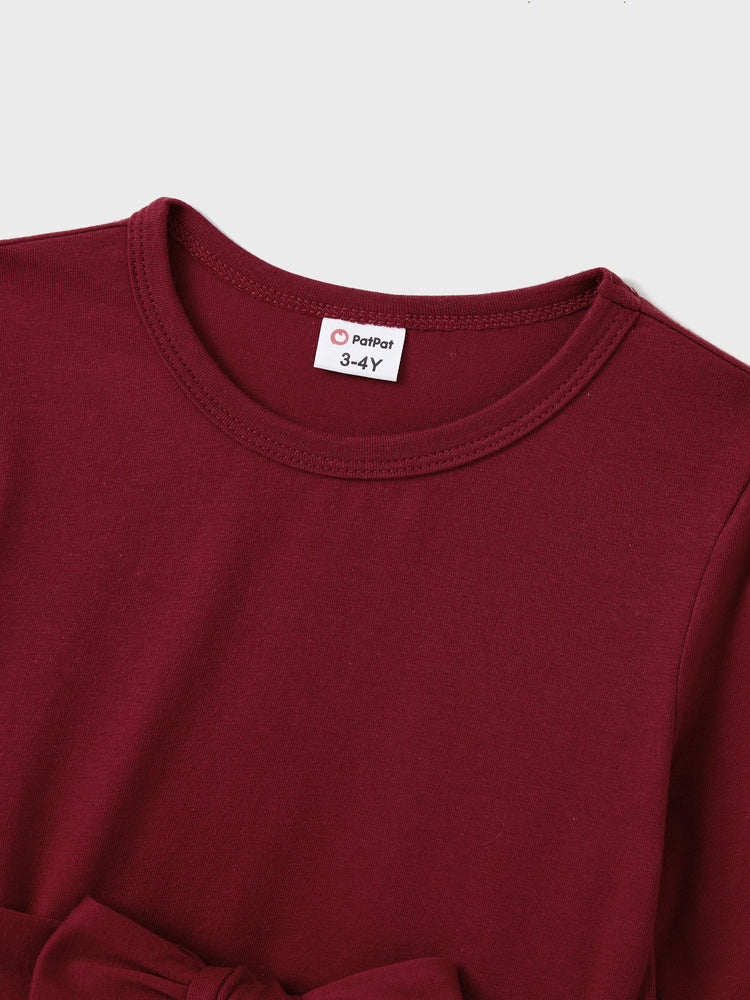 Ensembles familiaux assortis : sweat-shirt à manches longues ou robe en tulle brodée de papillons à épaules dénudées, bordeaux