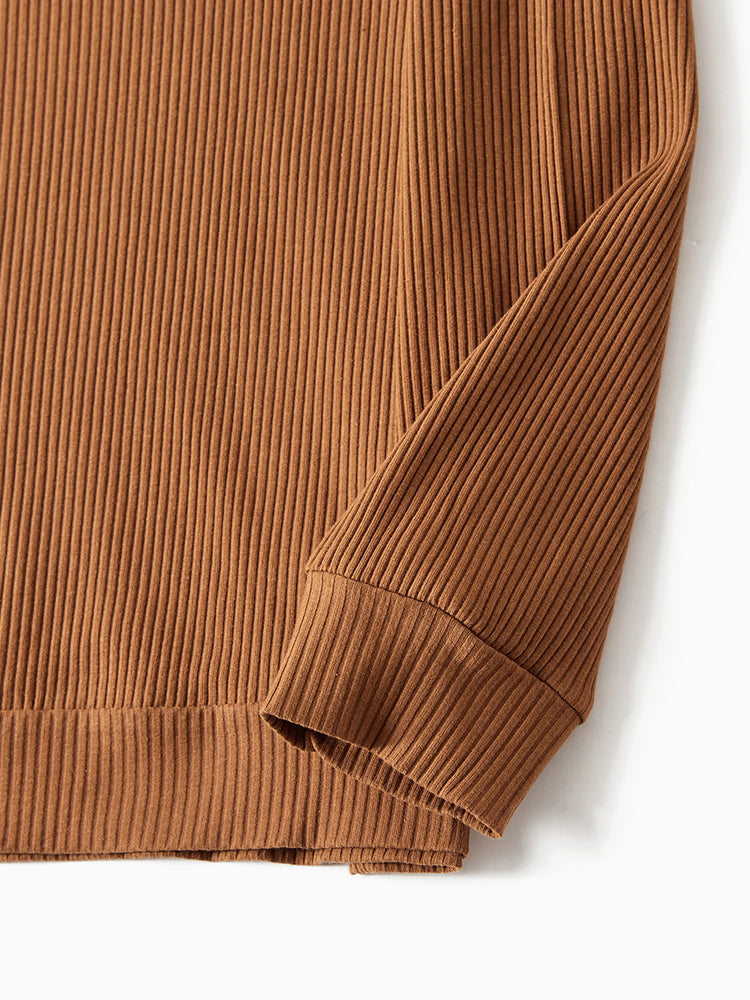 Ensemble familial assorti : robes à carreaux côtelés avec ceinture et hauts à manches longues colorblock couleur café