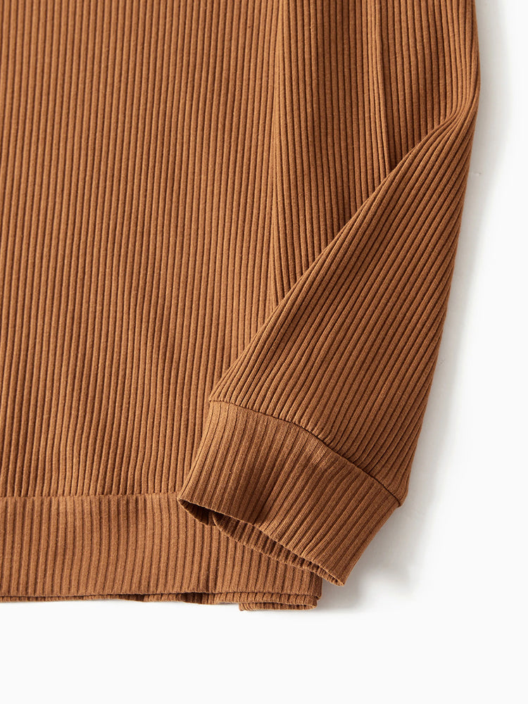 Ensemble familial assorti : robes à carreaux côtelés avec ceinture et hauts à manches longues colorblock couleur café