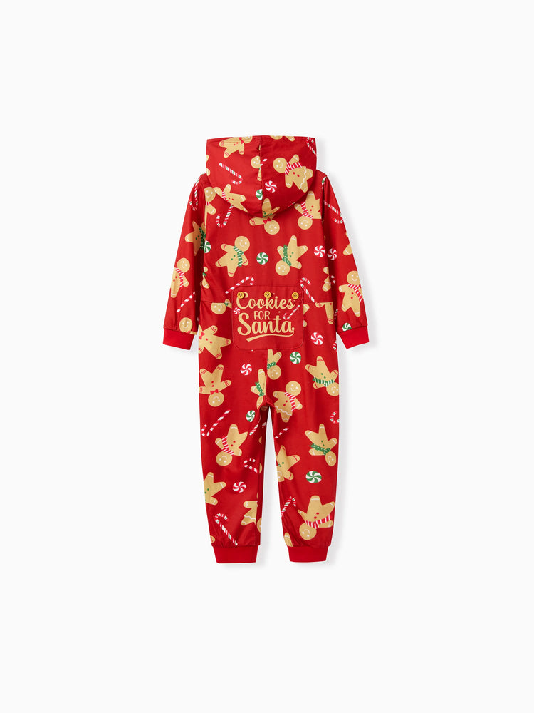 Christmas Family Matching Pajamas Sets Gingerbread Man Pattern Onesies Red-2