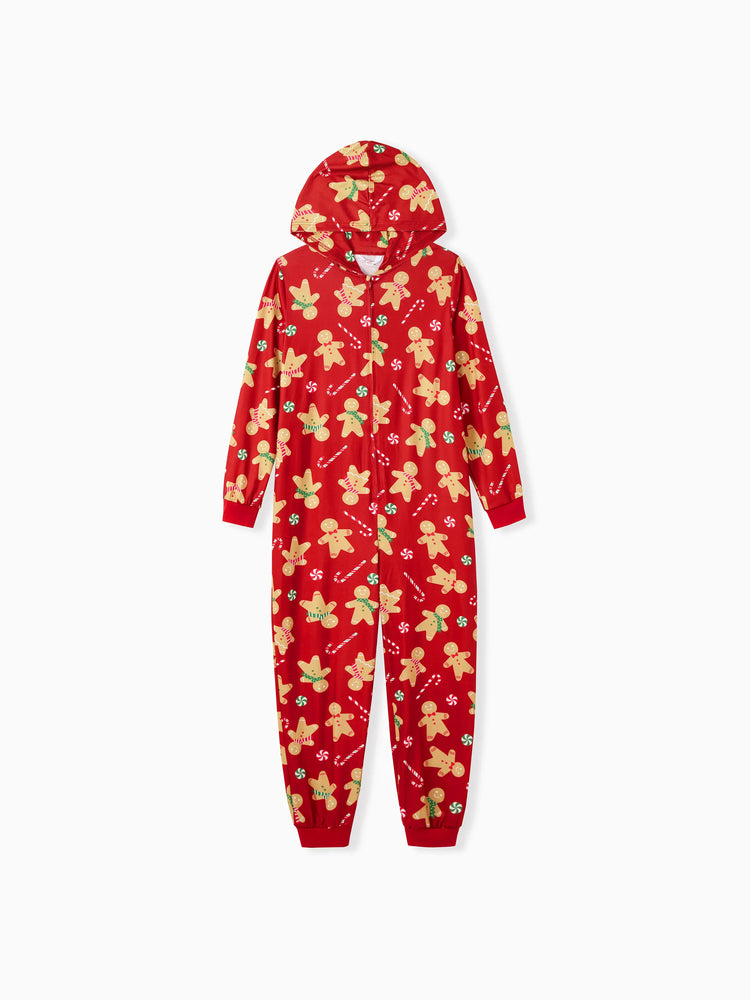 Christmas Family Matching Pajamas Sets Gingerbread Man Pattern Onesies Red-2