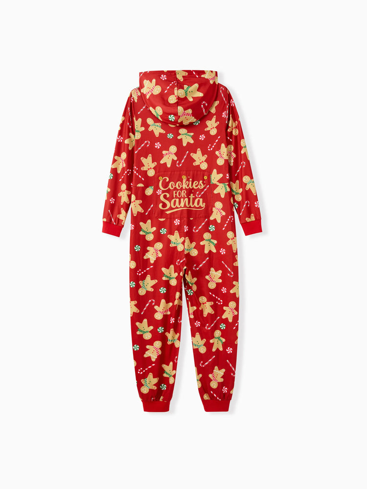 Christmas Family Matching Pajamas Sets Gingerbread Man Pattern Onesies Red-2