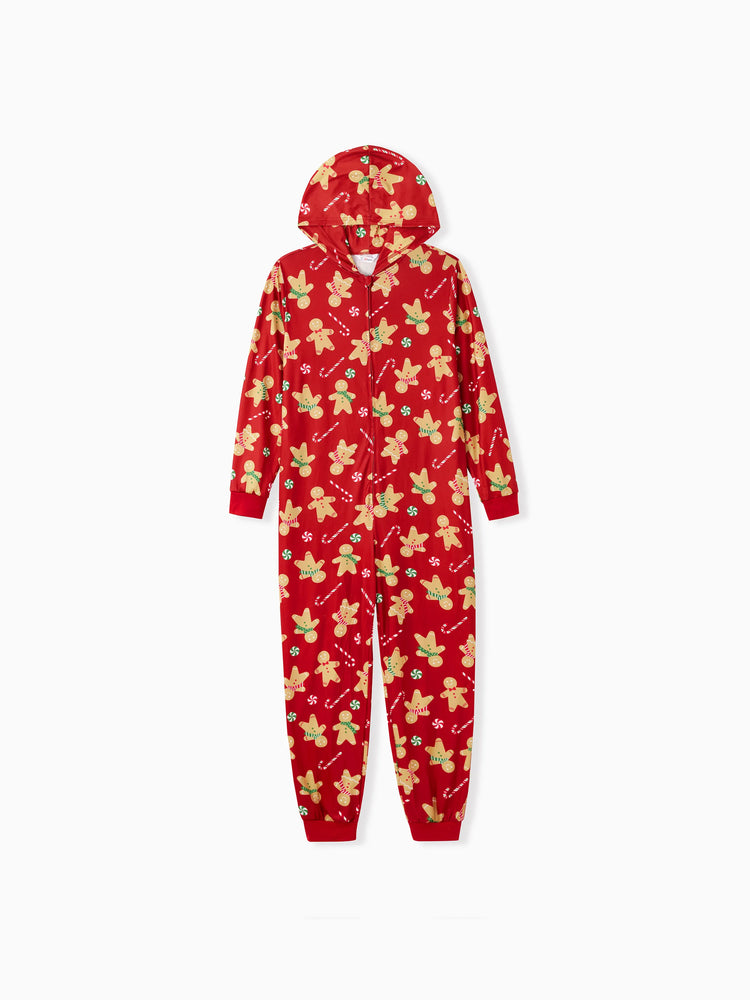 Christmas Family Matching Pajamas Sets Gingerbread Man Pattern Onesies Red-2
