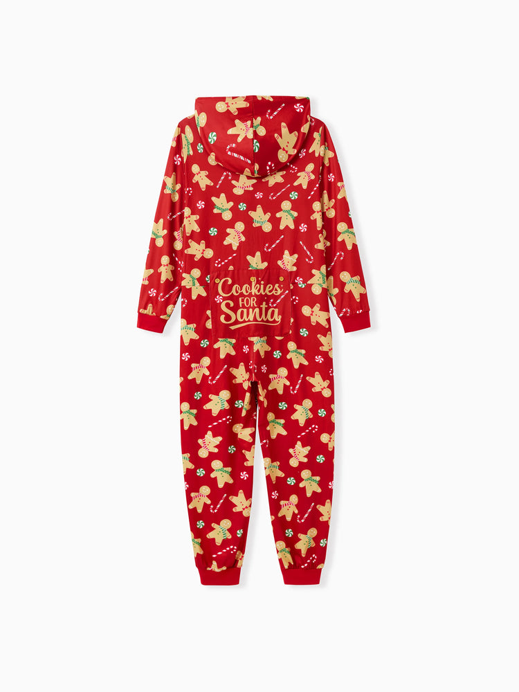 Christmas Family Matching Pajamas Sets Gingerbread Man Pattern Onesies Red-2