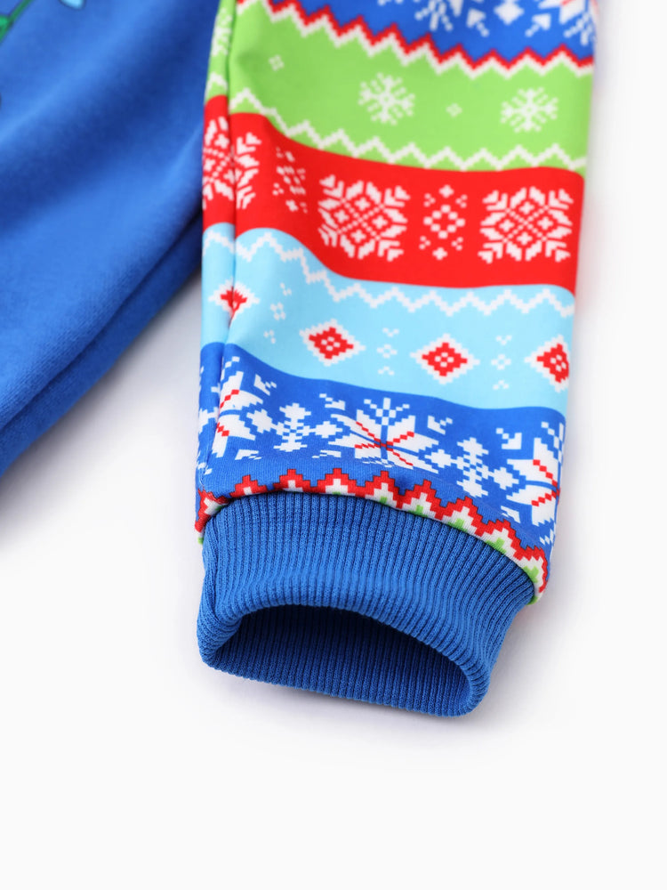 Disney Stitch Kid Boy 1pc Christmas Print Colorblock Long-sleeve Sweatshirt Blue