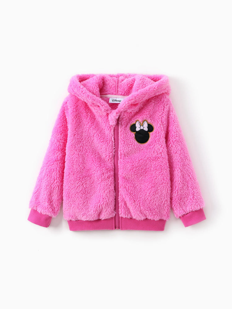 Manteau à capuche et manches longues pour petite fille Disney Mickey et ses amis, 1 pièce, en peluche Minnie, nœud papillon, oreilles 3D, rose