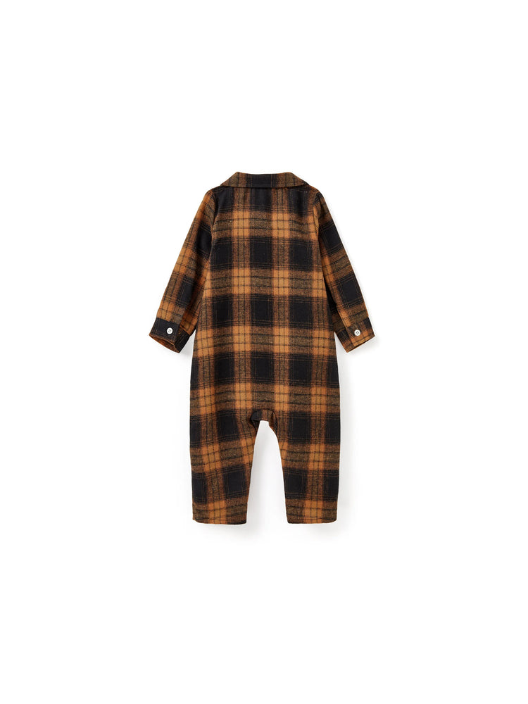 Ensembles de Noël assortis pour toute la famille, à carreaux marron et noir, haut à manches longues, robe et barboteuse, marron et noir