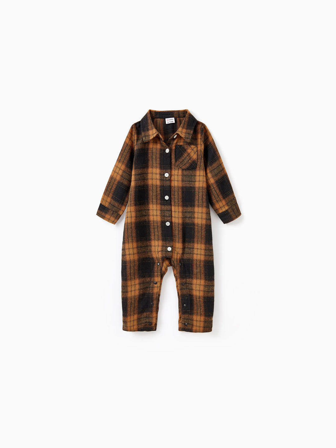 Weihnachten Familie Passende Sets Braun & Schwarz Karo Kariert Langarm Botton Dwon Top / Kleid / Strampler bräunlichschwarz