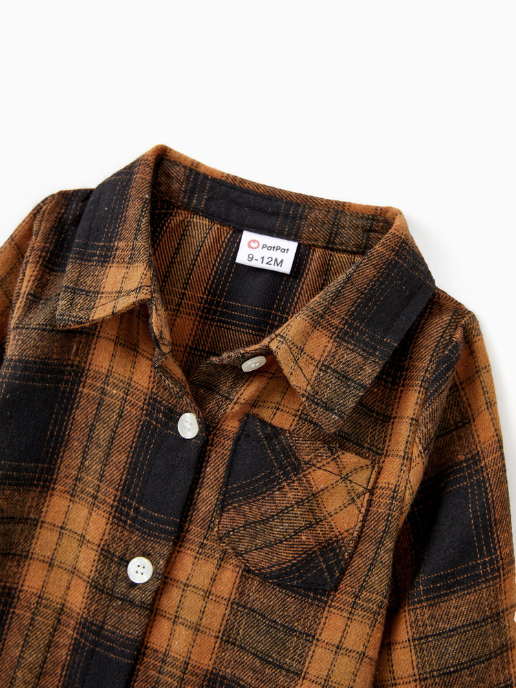 Ensembles de Noël assortis pour toute la famille, à carreaux marron et noir, haut à manches longues, robe et barboteuse, marron et noir