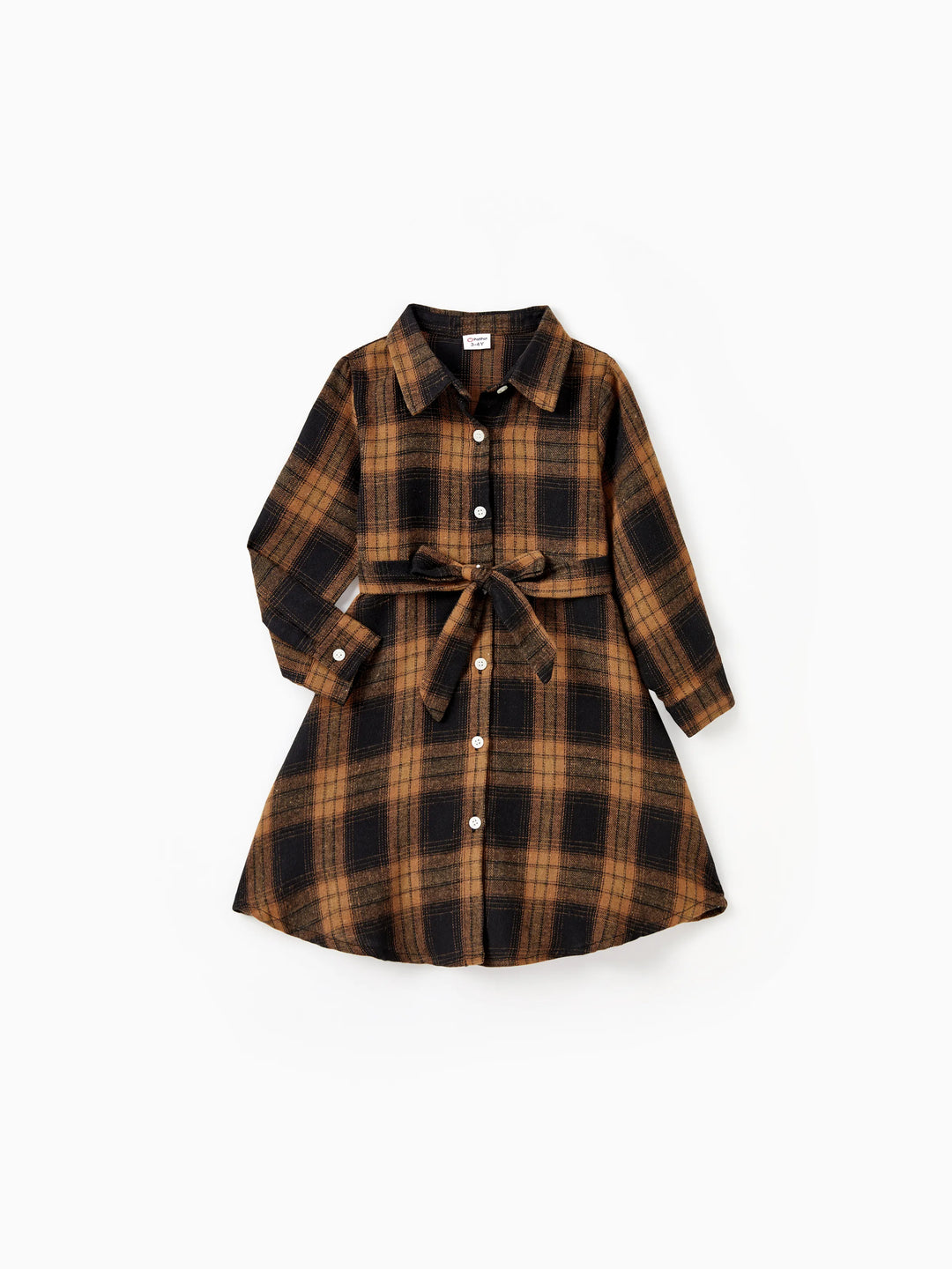 Weihnachten Familie Passende Sets Braun & Schwarz Karo Kariert Langarm Botton Dwon Top / Kleid / Strampler bräunlichschwarz
