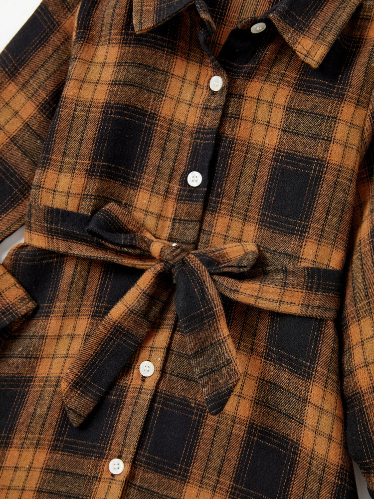 Ensembles de Noël assortis pour toute la famille, à carreaux marron et noir, haut à manches longues, robe et barboteuse, marron et noir