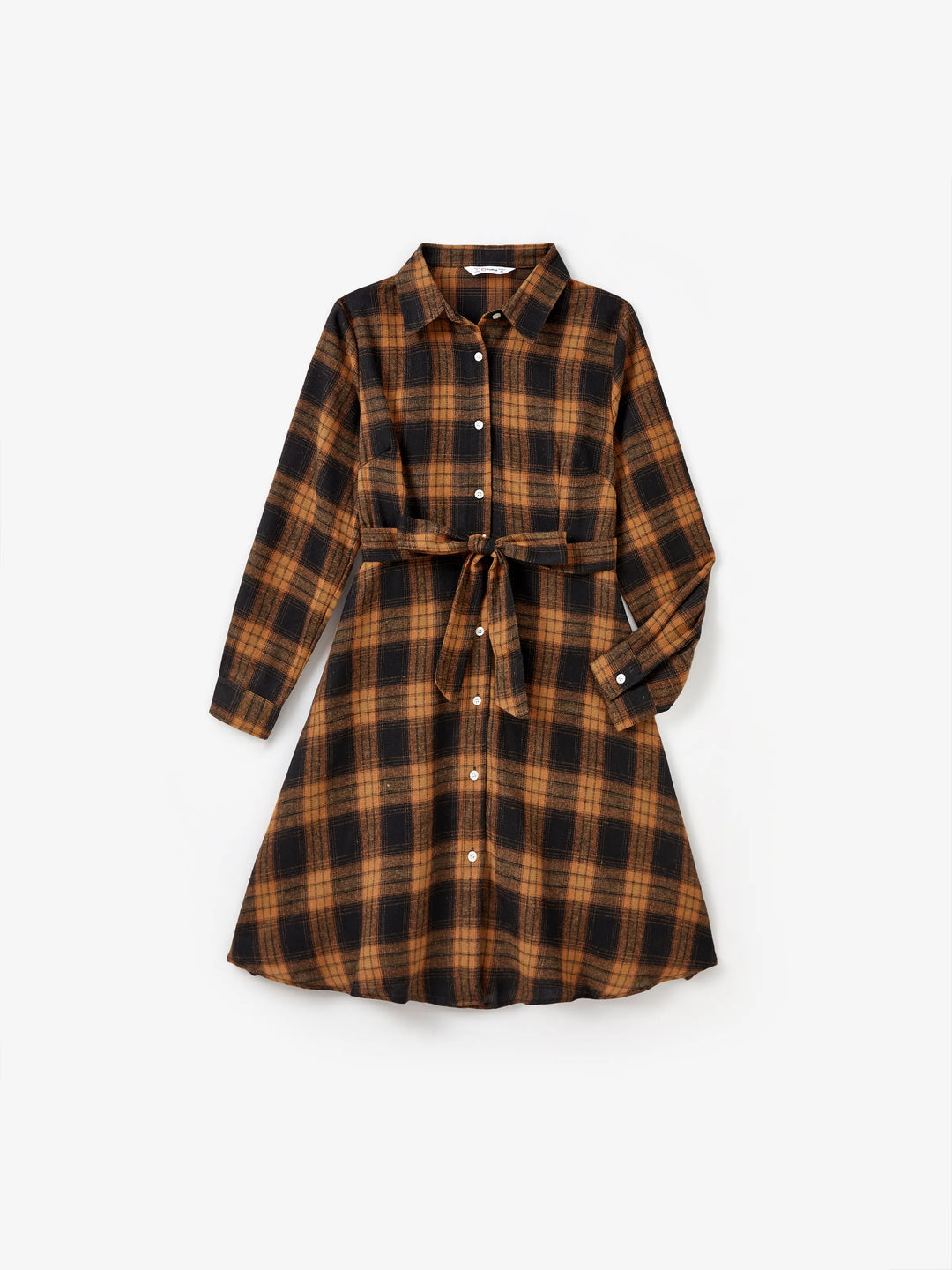 Weihnachten Familie Passende Sets Braun & Schwarz Karo Kariert Langarm Botton Dwon Top / Kleid / Strampler bräunlichschwarz