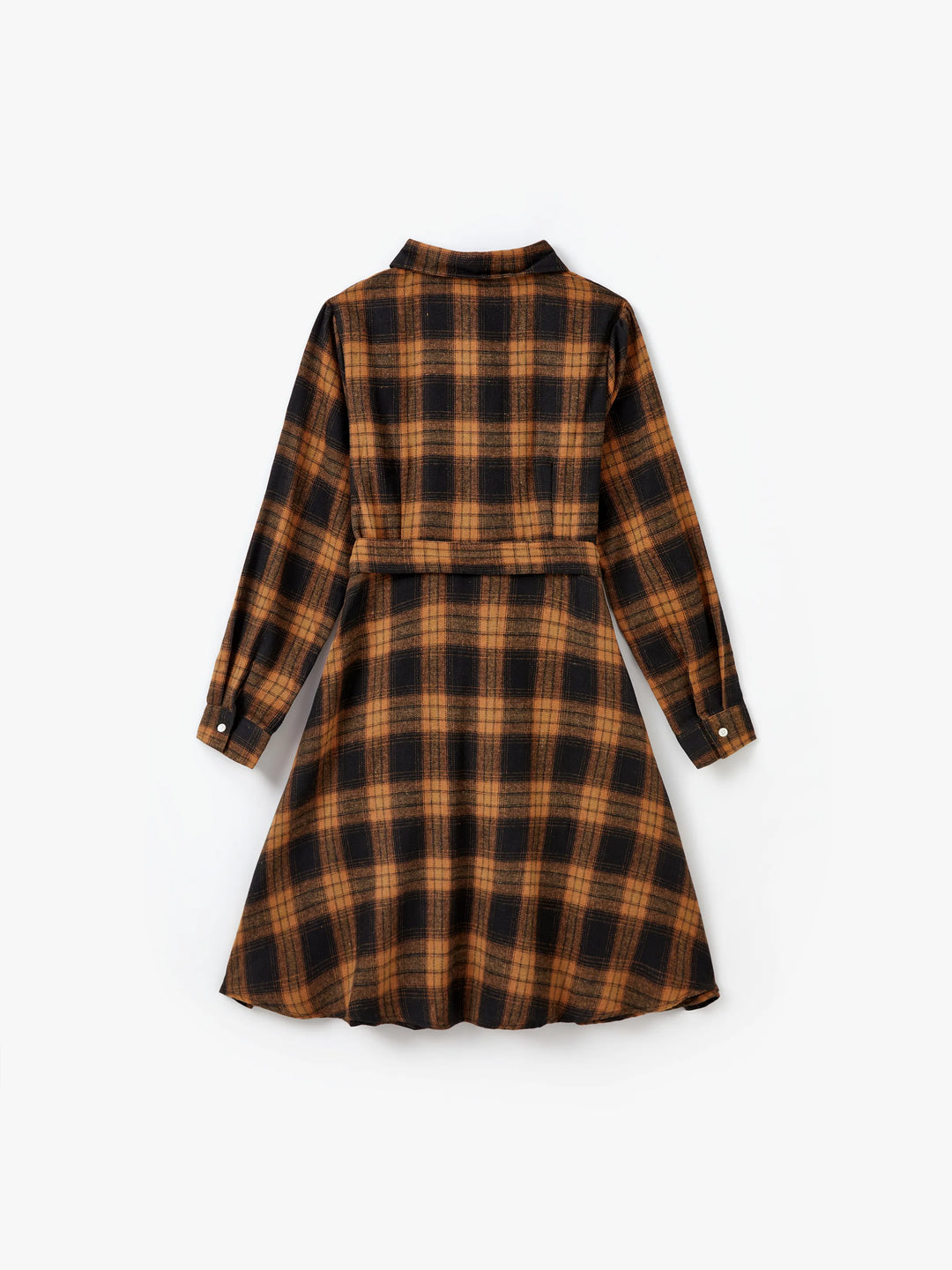 Weihnachten Familie Passende Sets Braun & Schwarz Karo Kariert Langarm Botton Dwon Top / Kleid / Strampler bräunlichschwarz