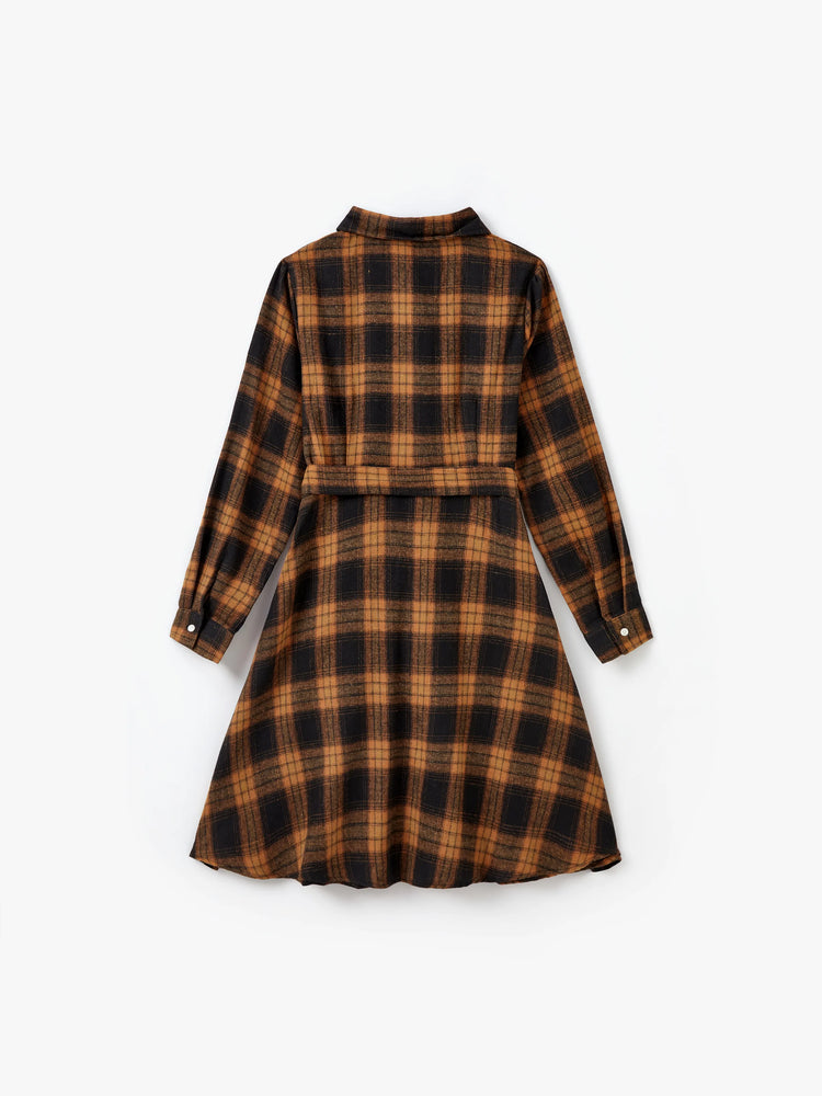 Ensembles de Noël assortis pour toute la famille, à carreaux marron et noir, haut à manches longues, robe et barboteuse, marron et noir