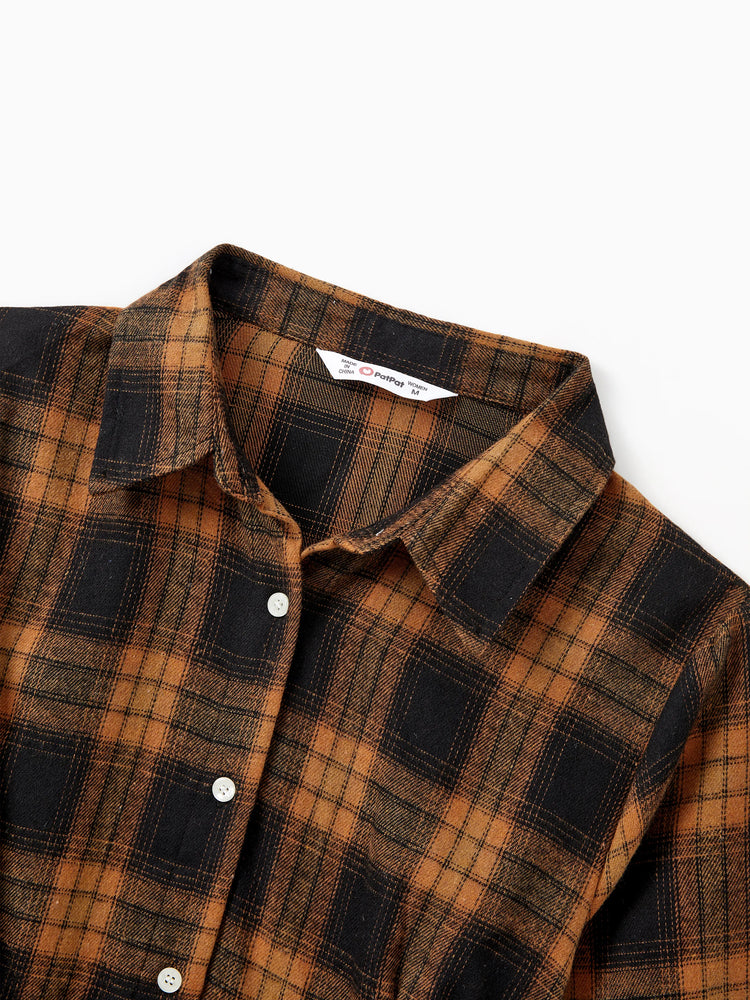 Ensembles de Noël assortis pour toute la famille, à carreaux marron et noir, haut à manches longues, robe et barboteuse, marron et noir