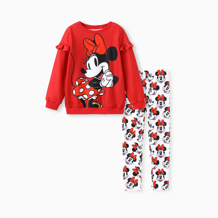Ensemble 2 pièces sweat-shirt à volants et leggings Minnie pour petite fille Disney Mickey et ses amis, rouge