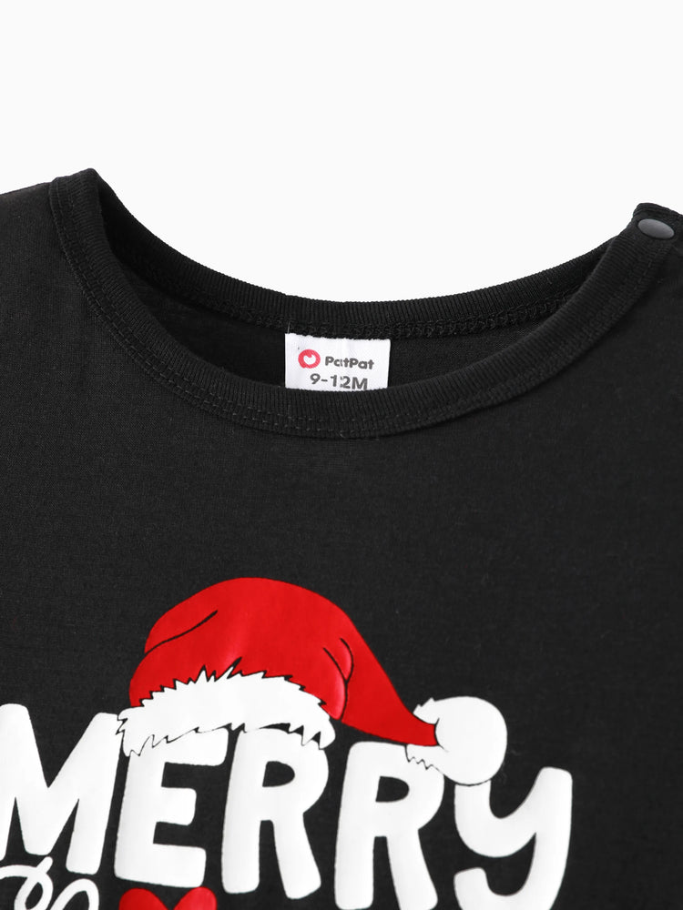 Ensemble pyjama de Noël à manches longues et imprimé lettres phosphorescentes avec chaussettes de Noël noires et blanches