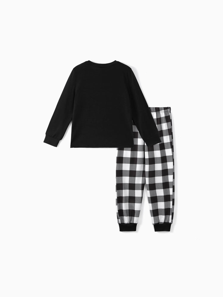 Ensemble pyjama de Noël à manches longues et imprimé lettres phosphorescentes avec chaussettes de Noël noires et blanches