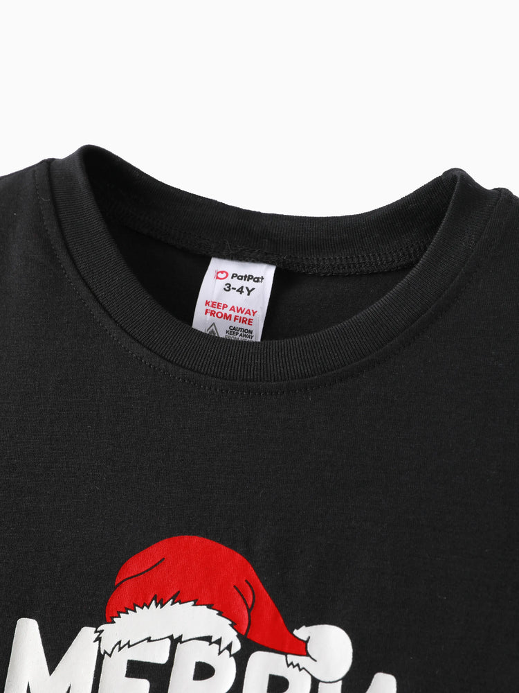 Ensemble pyjama de Noël à manches longues et imprimé lettres phosphorescentes avec chaussettes de Noël noires et blanches