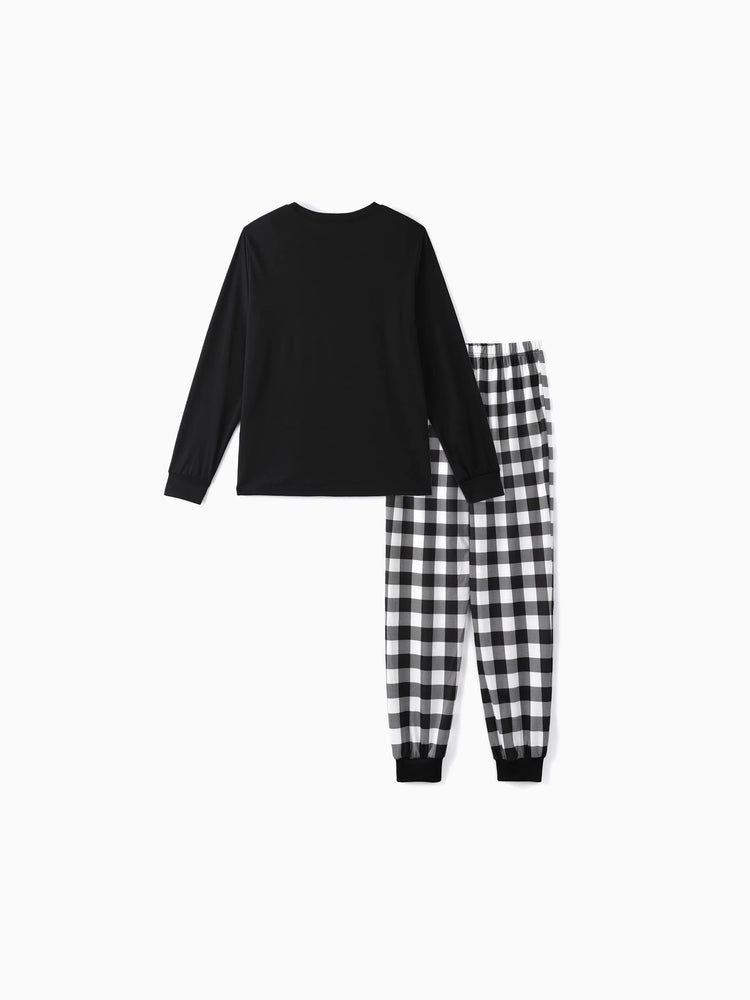 Ensemble pyjama de Noël à manches longues et imprimé lettres phosphorescentes avec chaussettes de Noël noires et blanches